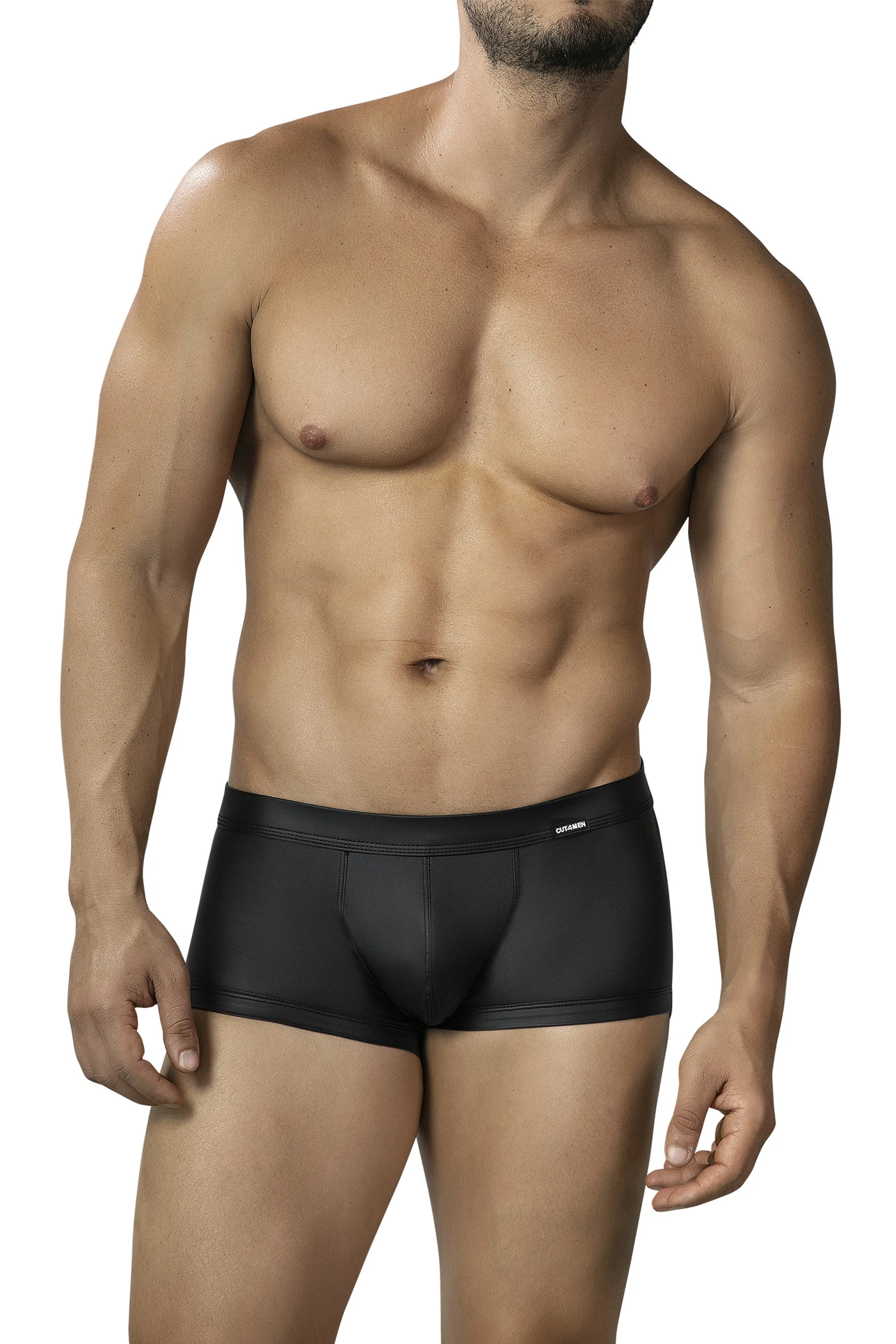 Schwarzer Split Exposure Trunk C4MRAV127 – Sexy Boxer Shorts mit offenem Po, breitem Bund & mattem Wetlook – CUT4MEN