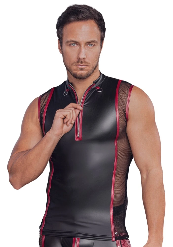 Herren Shirt, Betonendes ärmelloses Shirt im 2-farbigen Mattlook mit kurzem Reißverschluss, Stehkragen und dekorativen Ringen für markanten Style von NEK