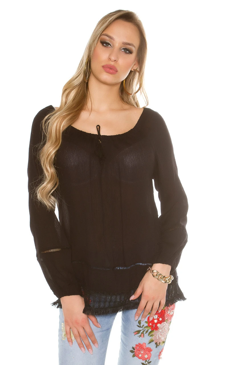 Hippes Blusen Shirt mit Fransen-Saum Hippes Blusen Shirt mit Fransen-Saum
