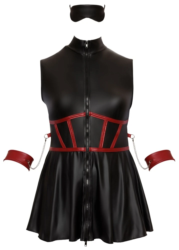 Cottelli Minikleid mit Armfesseln und Augenmaske für verführerische Eleganz in schwarz