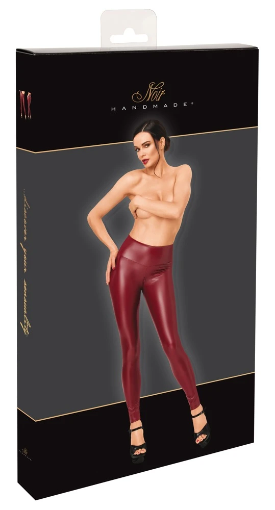Kinky Wetlook-Leggings in Burgunderrot mit hohem Taillenbund und langem Schritt-Reißverschluss im edlen Mattlook von Noir