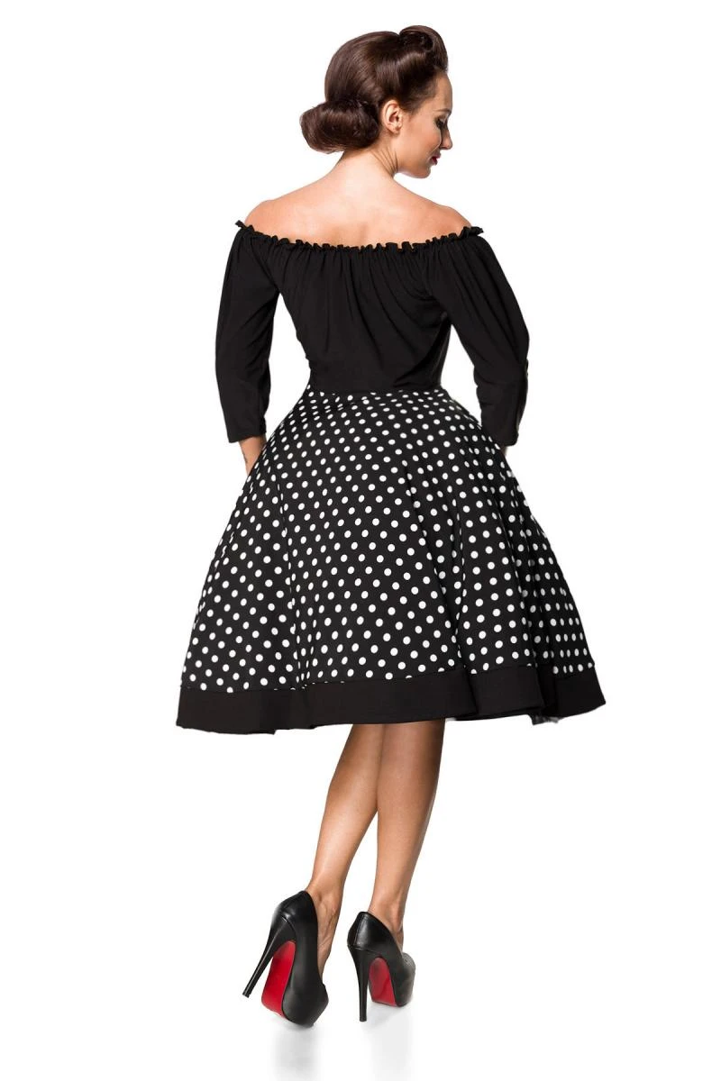 Schulterfreies Swing-Kleid mit Punkten
