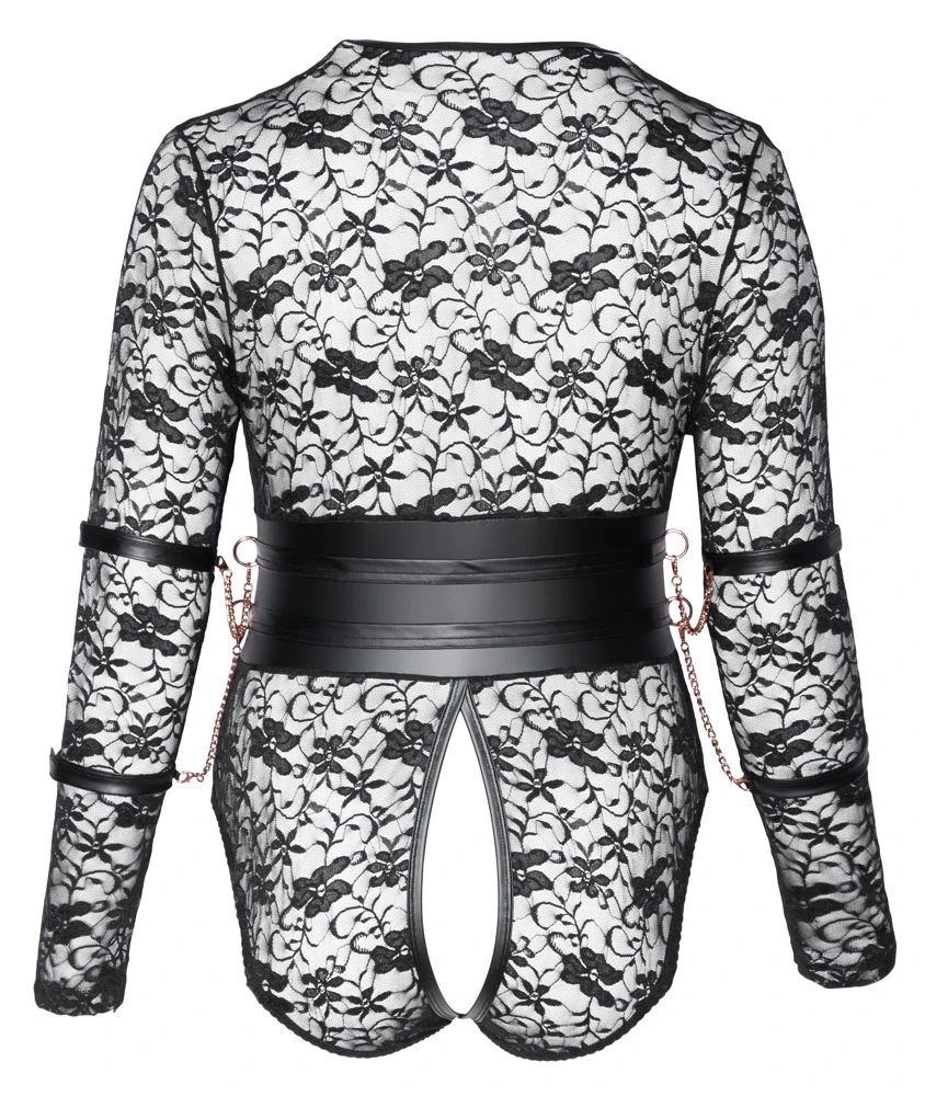 Cottelli Sinnlicher Ouvert-Body: Spitze, Armfesseln und Mattlook-Tailleneinsatz