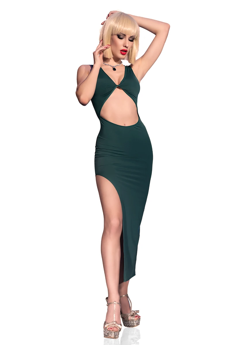 Langes Kleid CR4445 mit großem Ausschnitt am Bauch