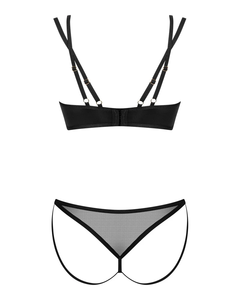 Obsessive BH und String im schwarzen Set Nesari aus blickdichten Stretchmaterial im stylischen Mix mit weichem elastischen Netz.