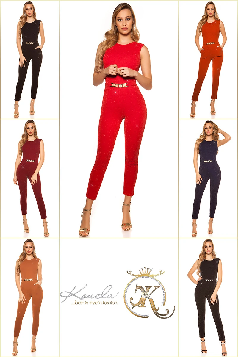 Sexy Glitter Jumpsuit Ärmellos mit Zier-Gürtelschnalle Sexy Glitter Jumpsuit Ärmellos mit Zier-Gürtelschnalle