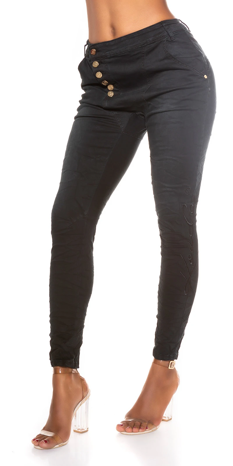 Knitter Skinny Hüft Chino Jeans mit schräger Knopfleiste Knitter Skinny Hüft Chino Jeans mit schräger Knopfleiste