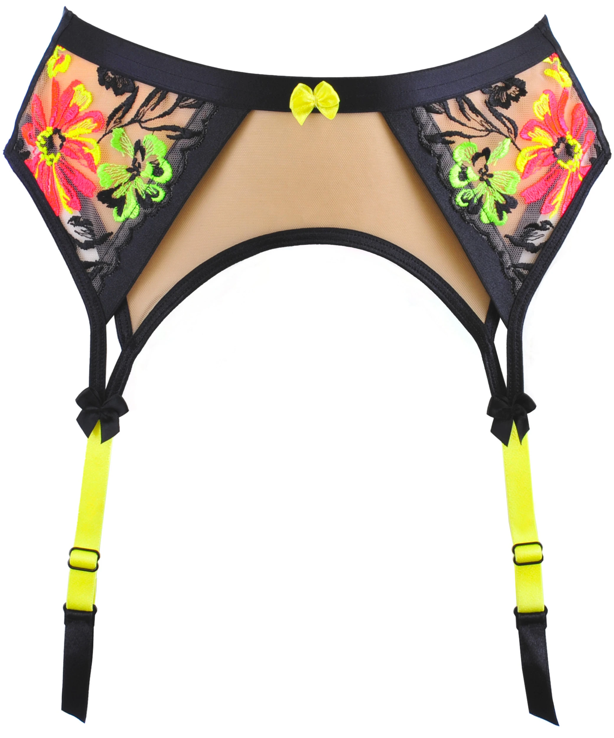 AXAMI Strumpfhalter V-11832 in Neonstickerei Schwarz-Gelb mit zartem beigem Tüll, auffälligen Kontrastbändern und modern-sexy Look für selbstbewusste Frauen AXAMI Strumpfhalter V-11832 in Neonstickerei Schwarz-Gelb mit zartem beigem Tüll, auffälligen Kontrastbändern und modern-sexy Look für selbstbewusste Frauen