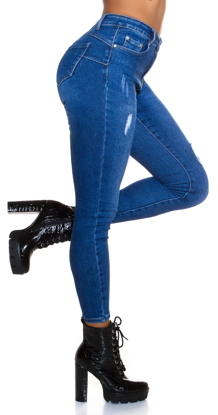 Sexy Skinny Used Look Blue Jeans im High Waist-Style mit Push up-Effekt Sexy Skinny Used Look Blue Jeans im High Waist-Style mit Push up-Effekt