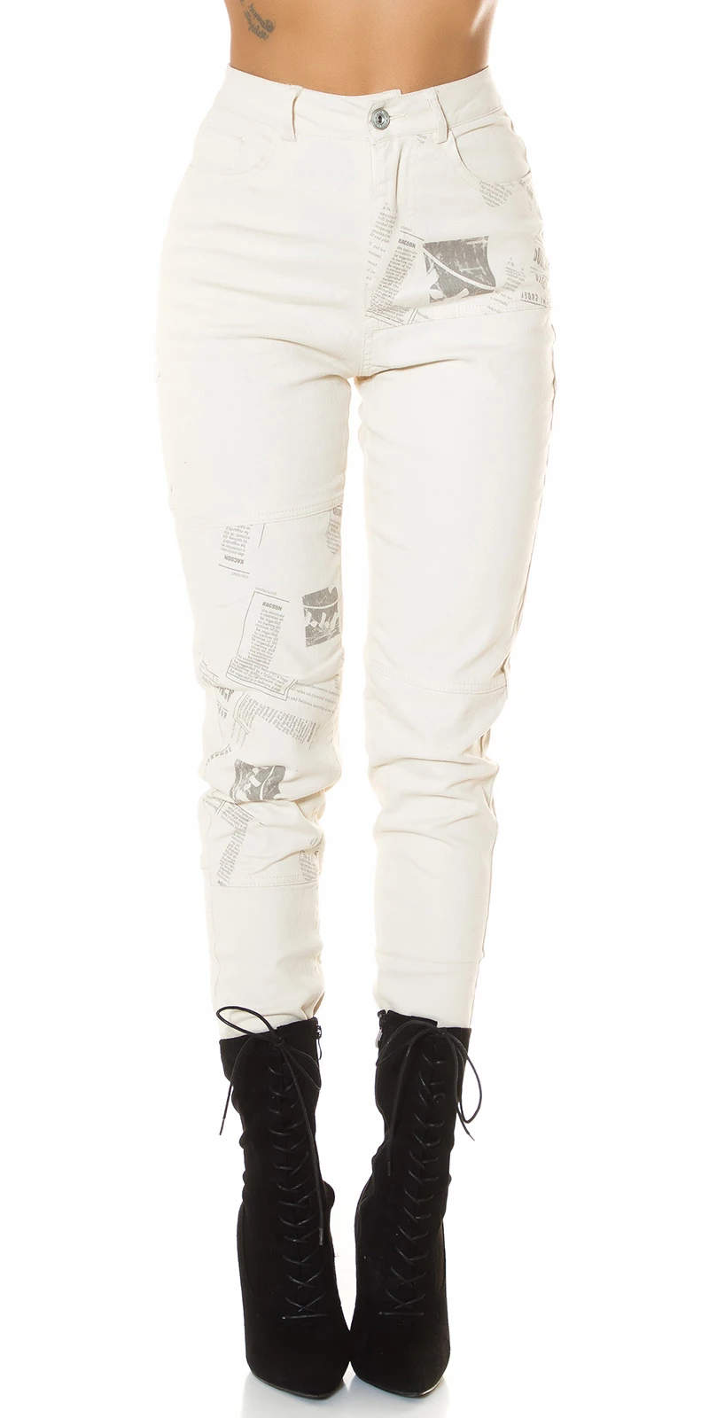 Uni Röhren High Waist Jeans mit Print Uni Röhren High Waist Jeans mit Print