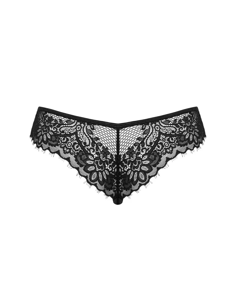 Obsessive schwarzes Spitzenhöschen mit verführerischer Schnitt. Angenehmes Material - eine Garantie für Komfort Obsessive schwarzes Spitzenhöschen mit verführerischer Schnitt. Angenehmes Material - eine Garantie für Komfort