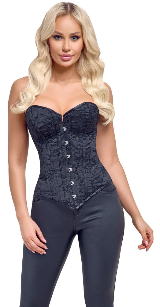 Cottelli Stoff Corsage, Elegante trägerlose Vollbrust-Corsage in seidigem Schwarz Perfekte Silhouette, Haken & Ösen und Schnürung