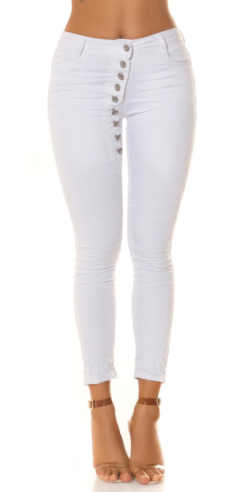 Low Cut Stretchjeans Skinny Jeans Röhrenjeans Hose mit Deko Knöpfe Knopfleiste und Camouflage Akzent Low Cut Stretchjeans Skinny Jeans Röhrenjeans Hose mit Deko Knöpfe Knopfleiste und Camouflage Akzent