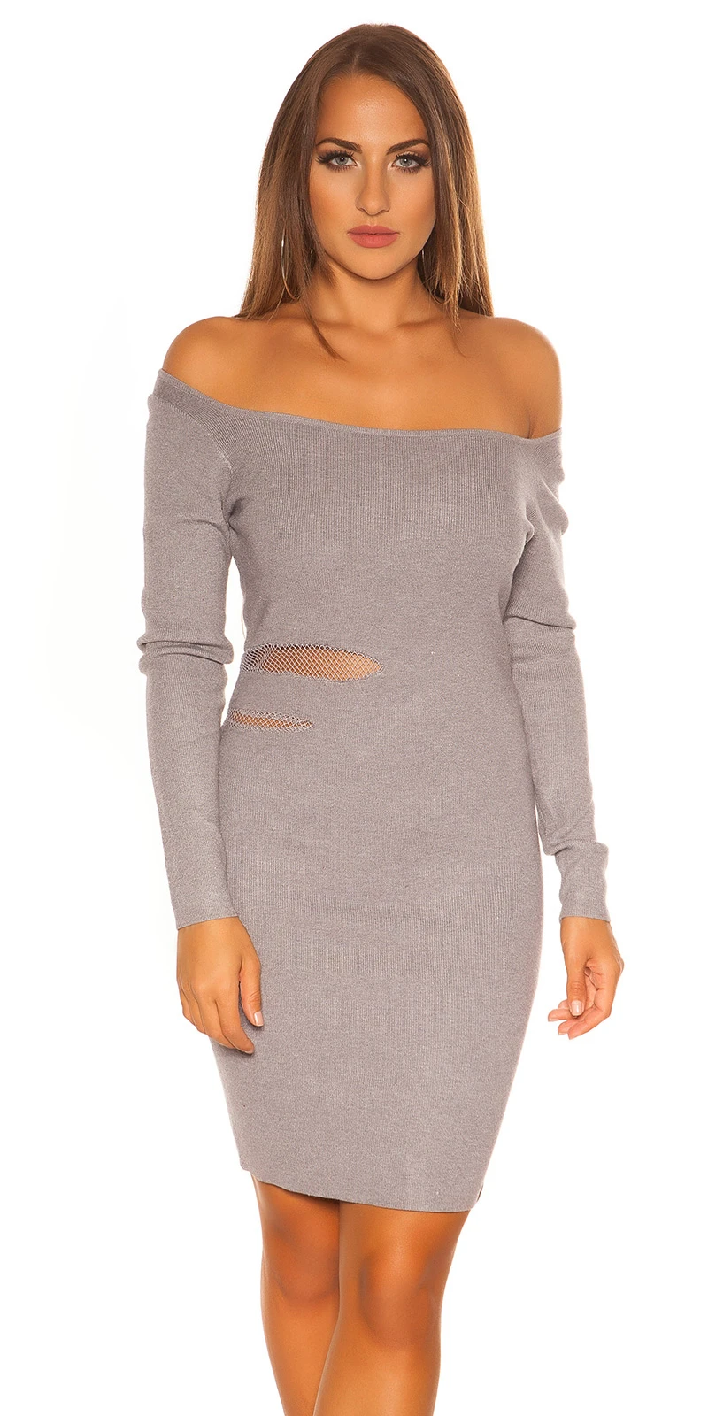 Feinstrick Minikleid mit Netz-Schlitze