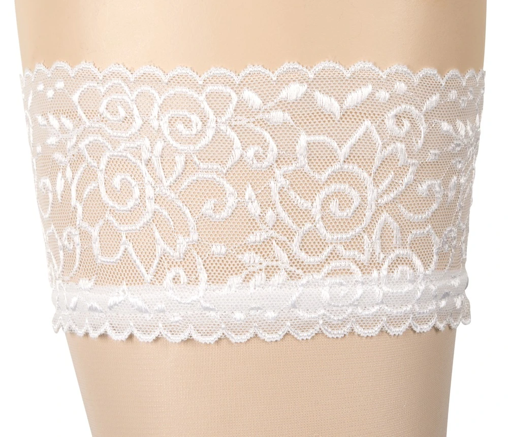 Cottelli Pure Eleganz: Halterlose Strümpfe mit rutschfestem Silikonband und zarter Spitze in strahlendem Weiß