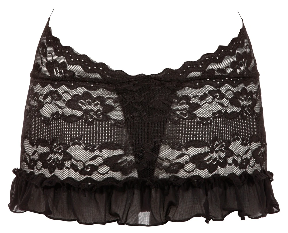 Cottelli LINGERIE schwarzes Spitzenkleid Babydolls & Negligés aus Spitze mit Zierkette