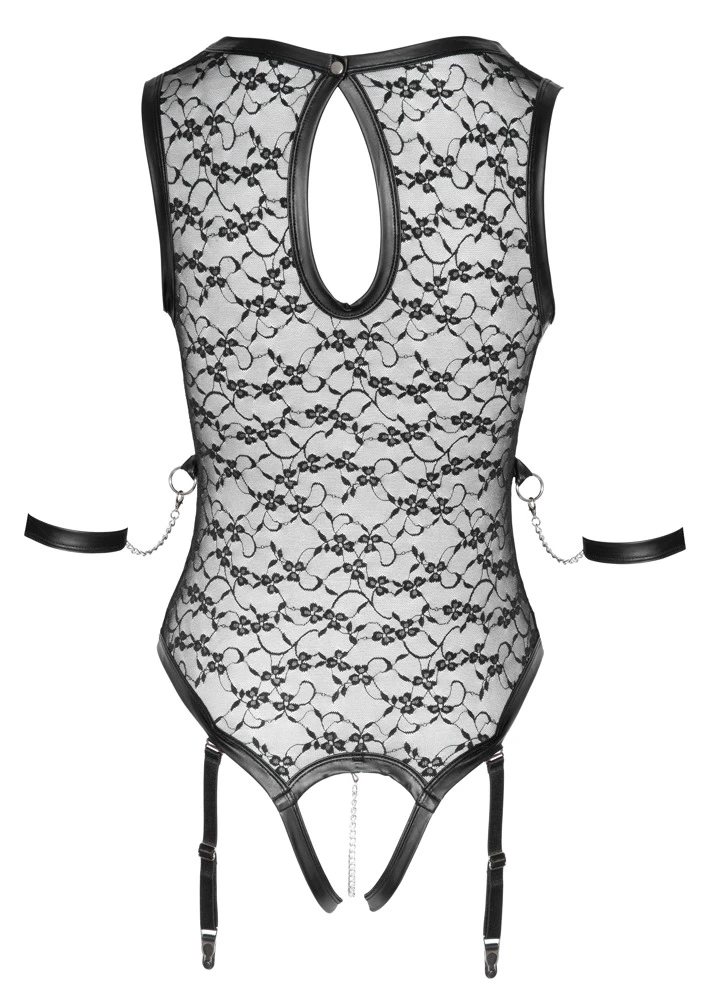 Cottelli Verführerisches Ensemble: Spitzen-Straps-Body mit Mattlook-Details und abnehmbaren Extras