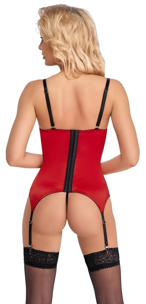 Cottelli LINGERIE Dessous Set Strapshemd String Ouvert Stretch-Satin und zarte Spitze