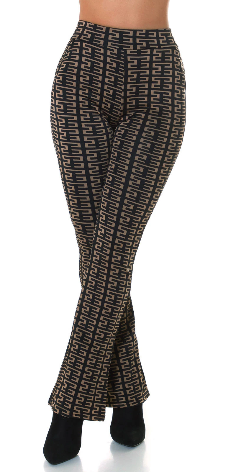 Printed High Waist Stretch Hose mit Schlag Printed High Waist Stretch Hose mit Schlag