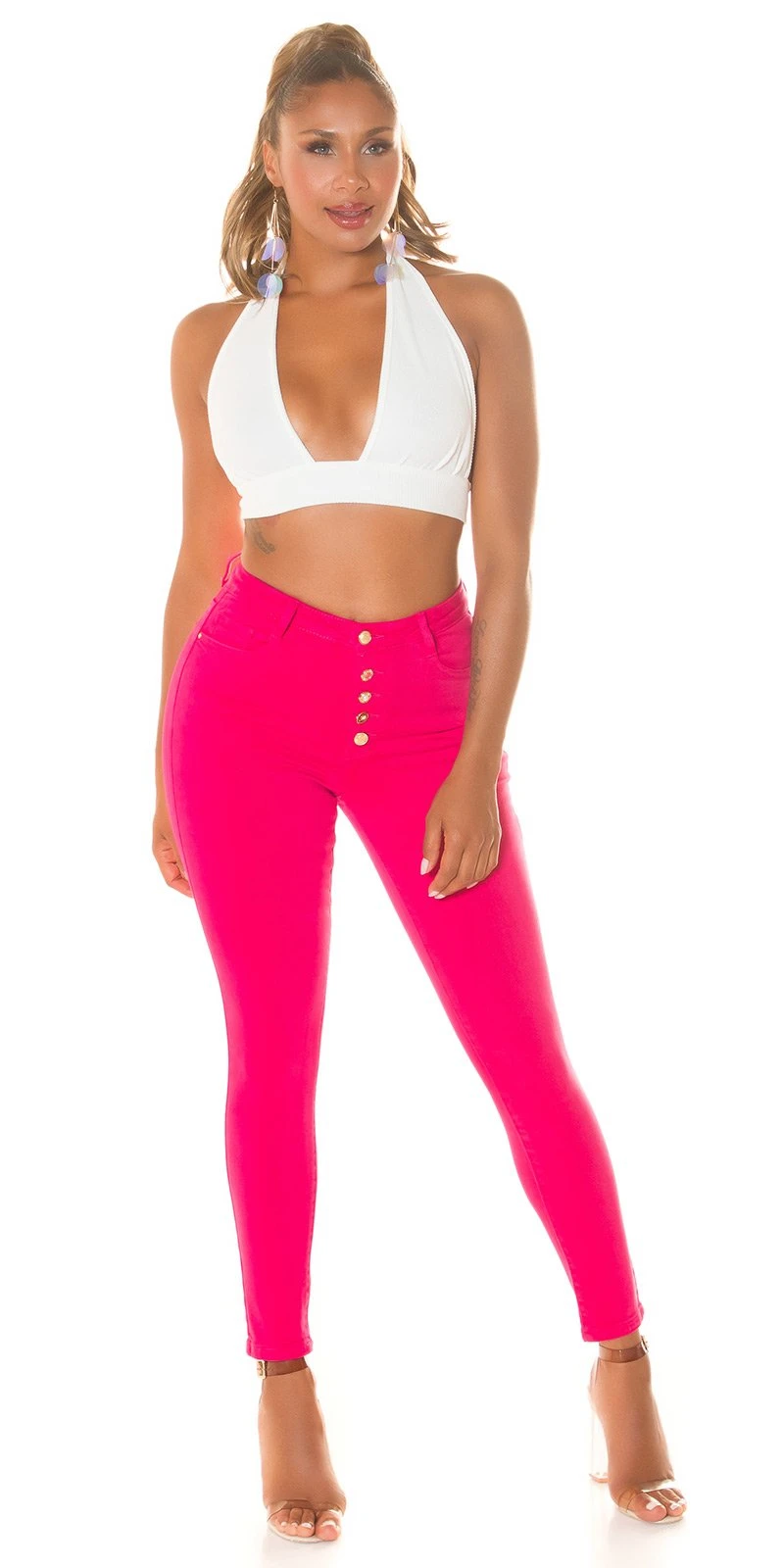 Coloured Highwaist Röhrenjeans Skinny Jeans Hose mit Knopfleiste Knöpfe Coloured Highwaist Röhrenjeans Skinny Jeans Hose mit Knopfleiste Knöpfe