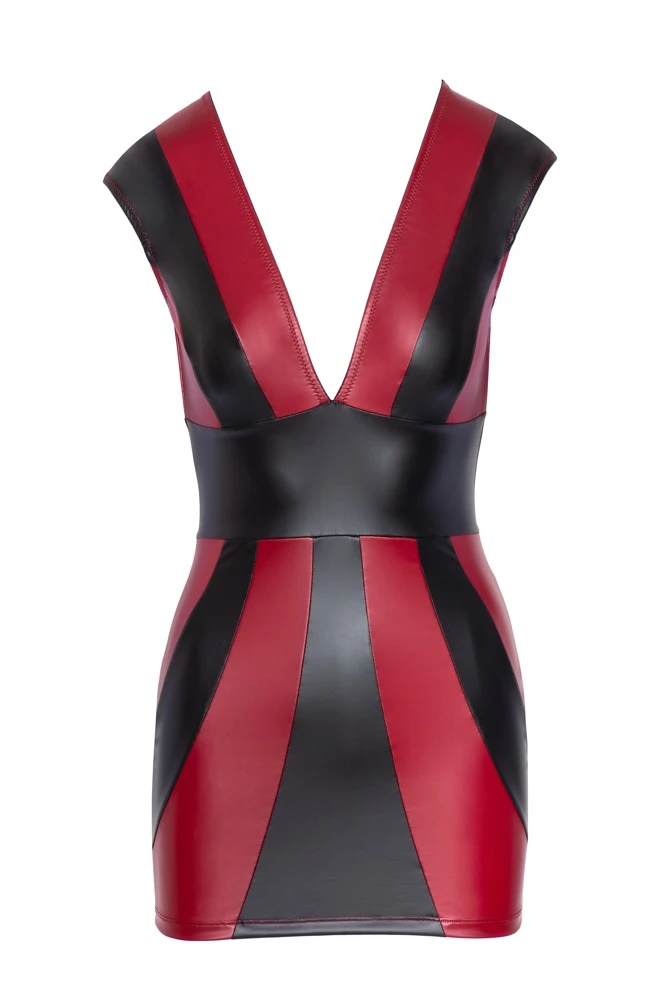 Cottelli PARTY Kleid rot/schwarz mit Streifen Minikleid Mattlook tiefer V-Ausschnitt