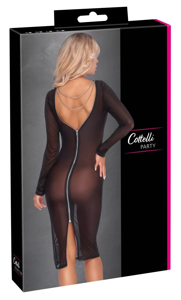 Cottelli PARTY Kleid knielang Powernet-Transparenz tiefer Rücken Ausschnitt mit 2 Ketten Cottelli PARTY Kleid knielang Powernet-Transparenz tiefer Rücken Ausschnitt mit 2 Ketten