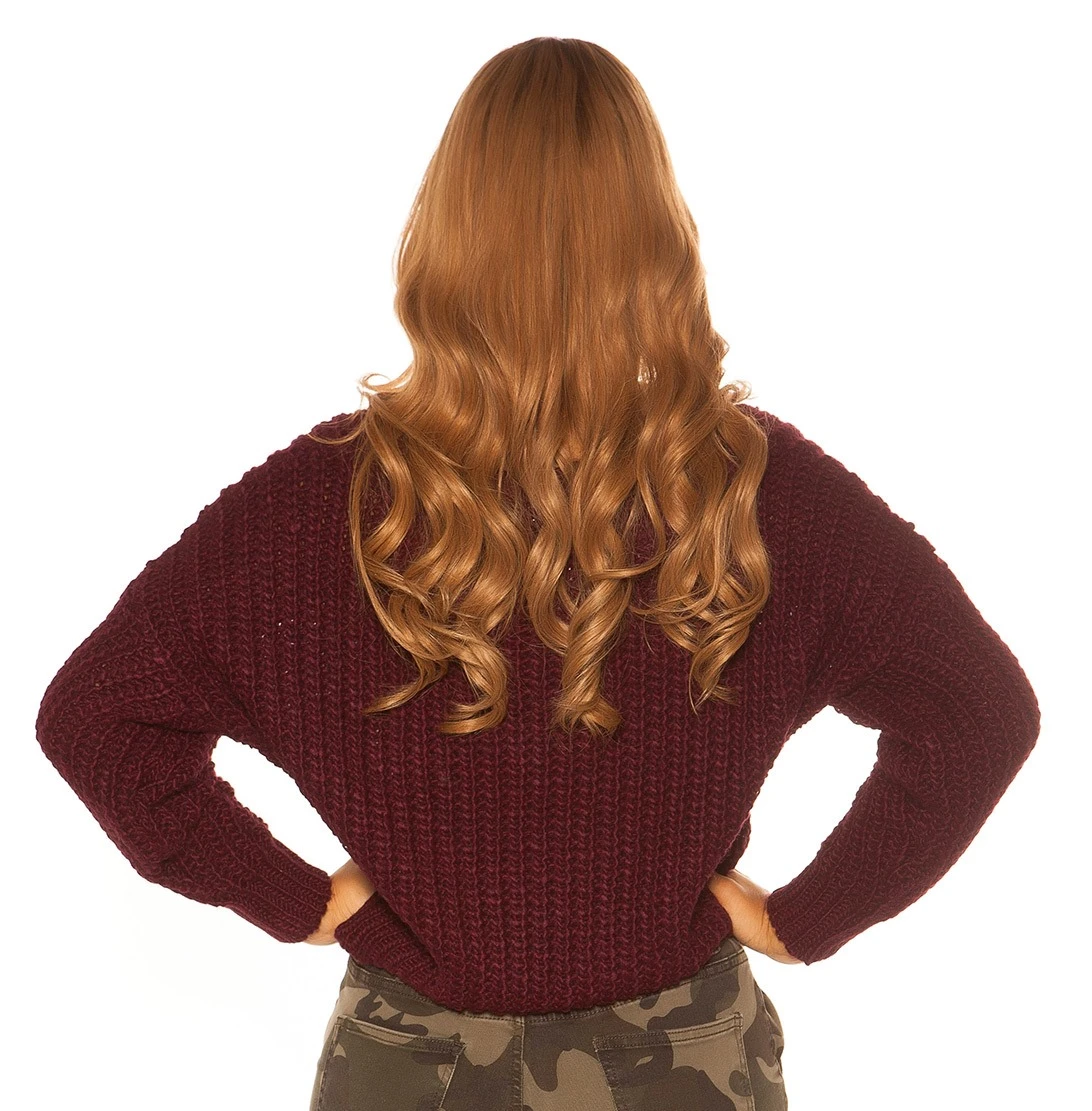 Einfarbiger Langarm Grobstrick mit V Pulli Einfarbiger Langarm Grobstrick mit V Pulli
