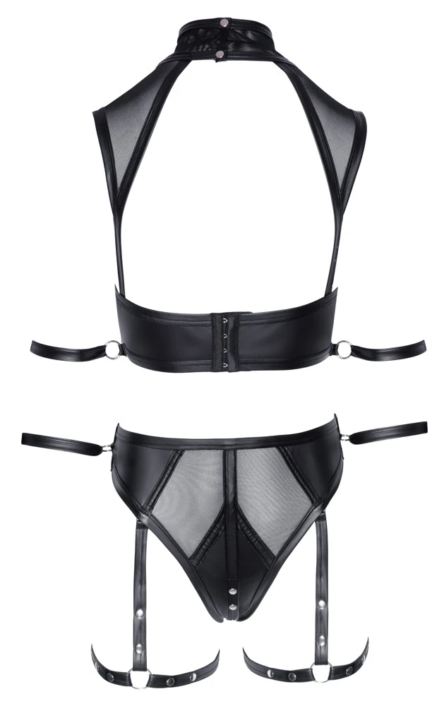 Cottelli Verführerisches Set: Top und Slip mit abnehmbaren Schenkel-Harnesses und Fesseln