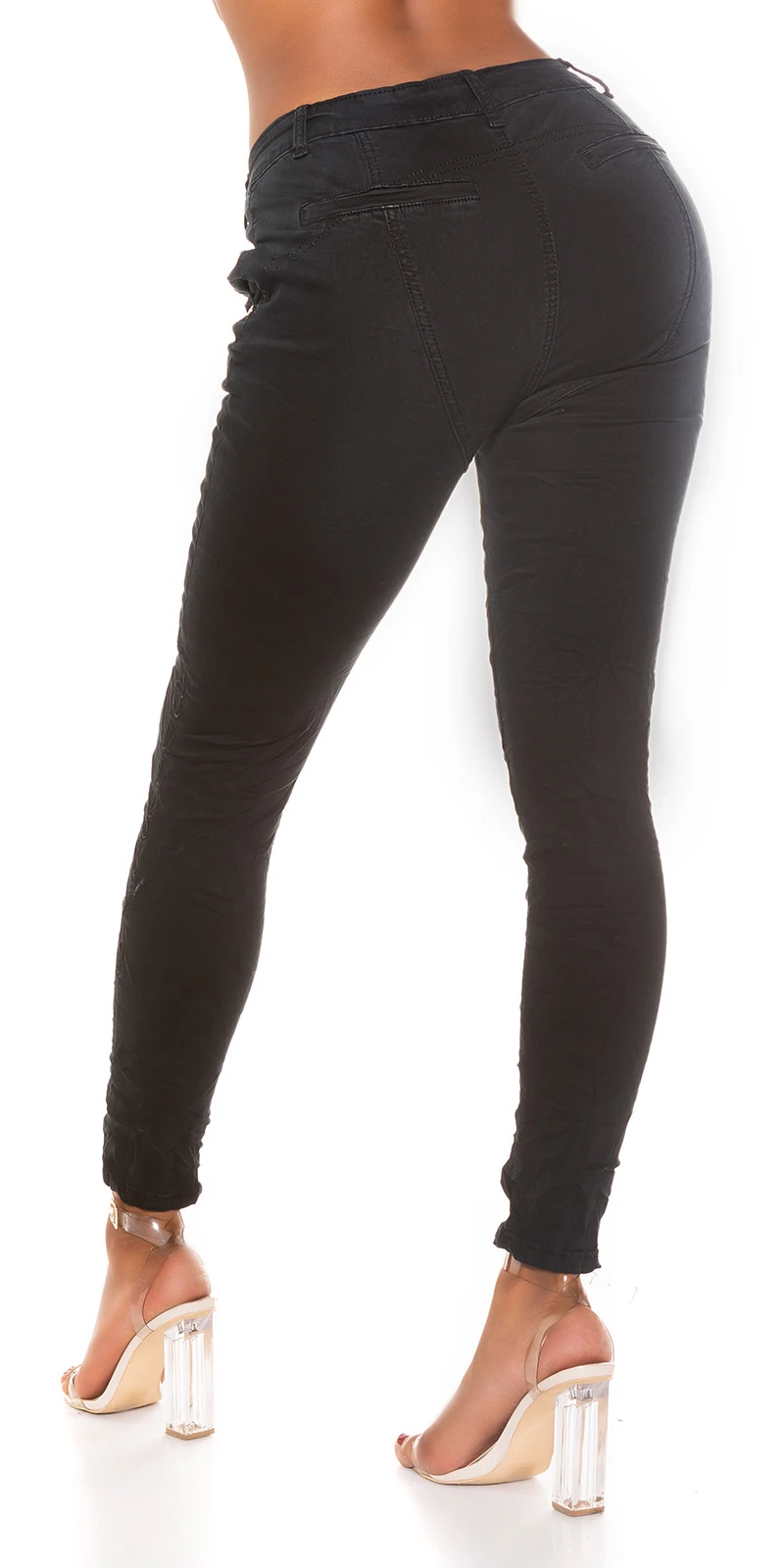 Knitter Skinny Hüft Chino Jeans mit schräger Knopfleiste Knitter Skinny Hüft Chino Jeans mit schräger Knopfleiste