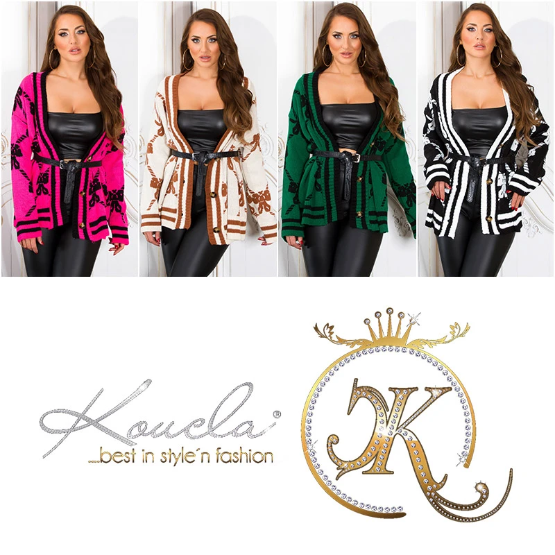 V-Neck Strick Jacke Cardigan im Oversize-Style mit Print