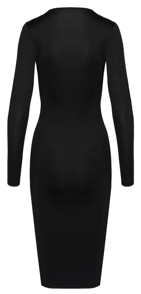 Schwarzes Langarm-Midikleid von Cottelli PARTY mit goldfarbenem 2-Wege-Zipper – figurbetont, anschmiegsam und aufregend wandelbar
