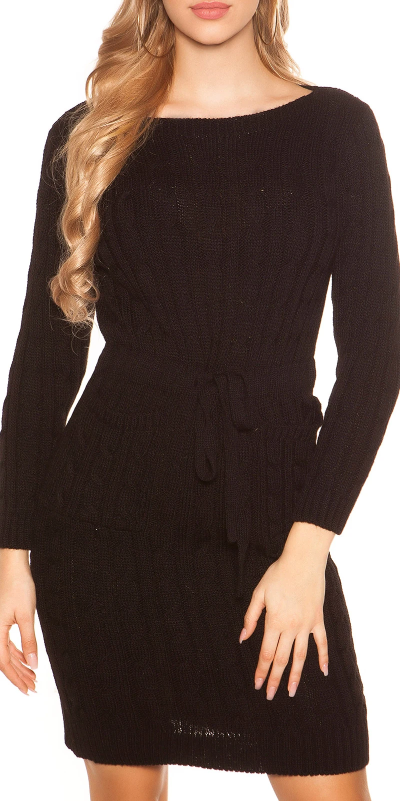 Grobstrick Minikleid Strickkleid Business Zopfmuster Tunnelzug Grobstrick Minikleid Strickkleid Business Zopfmuster Tunnelzug