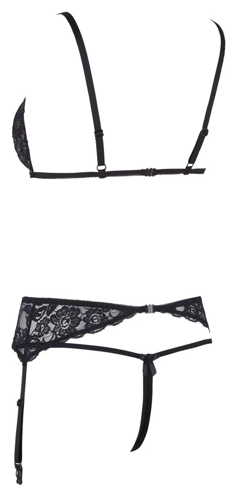 Cottelli LINGERIE 3 Teiliges Spitzen Straps Set Dessous Set offner BH String
