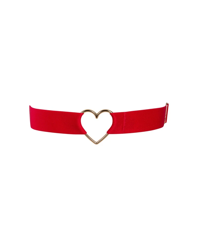 Obsessive Rotes elastisches Strumpfband Elianes mit goldfarbenem Schmuckherz als Verbindung. Weich und anschmiegsam für hohen Tragekomfort.