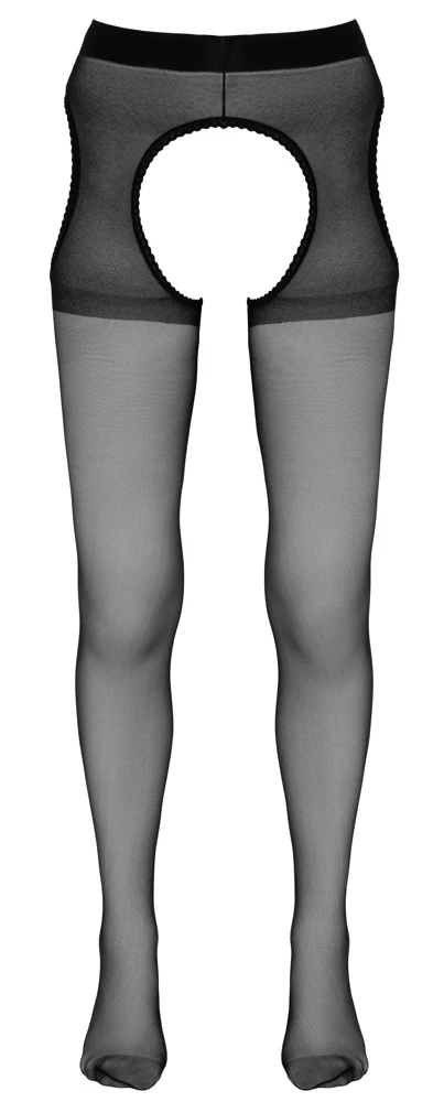 Cottelli Schwarze Strumpfhose mit einladend offenem Schritt und raffinierten Cut-outs
