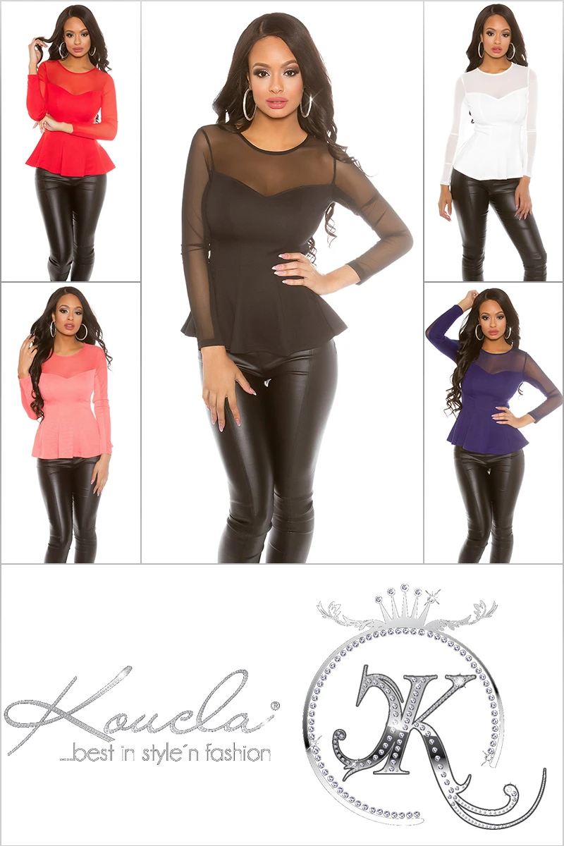 Party Chiffon Langarm Shirt mit Schößchen Effekt Party Chiffon Langarm Shirt mit Schößchen Effekt