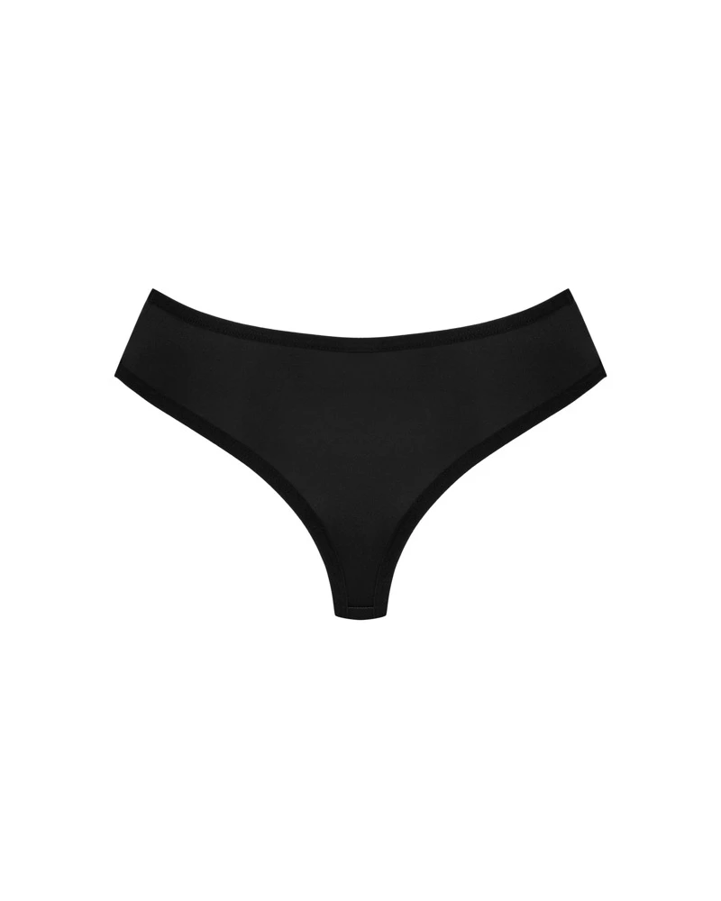 Obsessive schwarzer Slip aus der Kollektion Bella Rou.  Verziert mit besticktem Tüll und schmuckverzierung auf der Vorderseite.