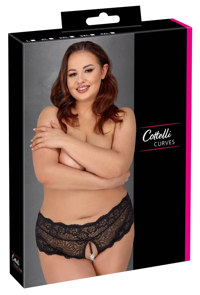 Cottelli CURVES Slip mit Perlen komplett aus feiner floraler Spitze Ouvert Slip