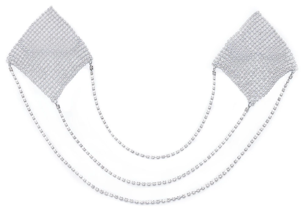 Cottelli Nipple Sticker Square silberfarben mit schillernden Rauten und drei filigranen Kettchen als glanzvoller Blickfang mehrfach verwendbar