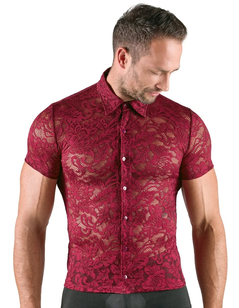 Herren Shit,Svenjoyment bringt mit diesem floralen Kurzarm-Hemd in Dunkelrot pure Sinnlichkeit, Komfort und Stil auf den Punkt - ein Blickfang mit Klasse