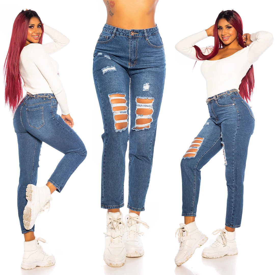 Destroyed Mom Fit Jeans mit Löcher Destroyed Mom Fit Jeans mit Löcher