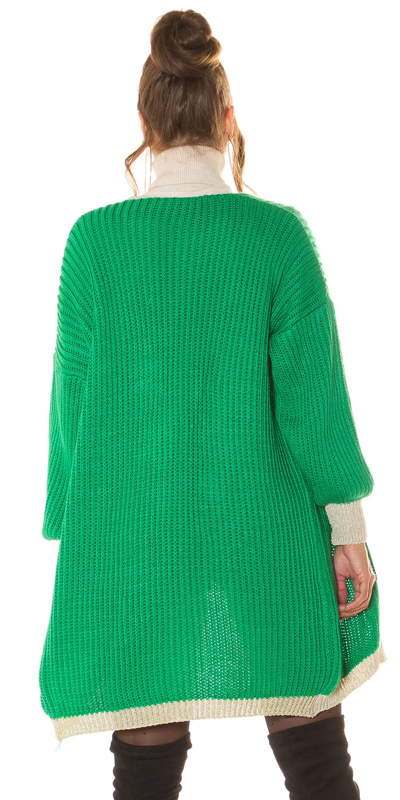 Chic Oversize Strick Long Cardigan mit Glamour-Borte Chic Oversize Strick Long Cardigan mit Glamour-Borte