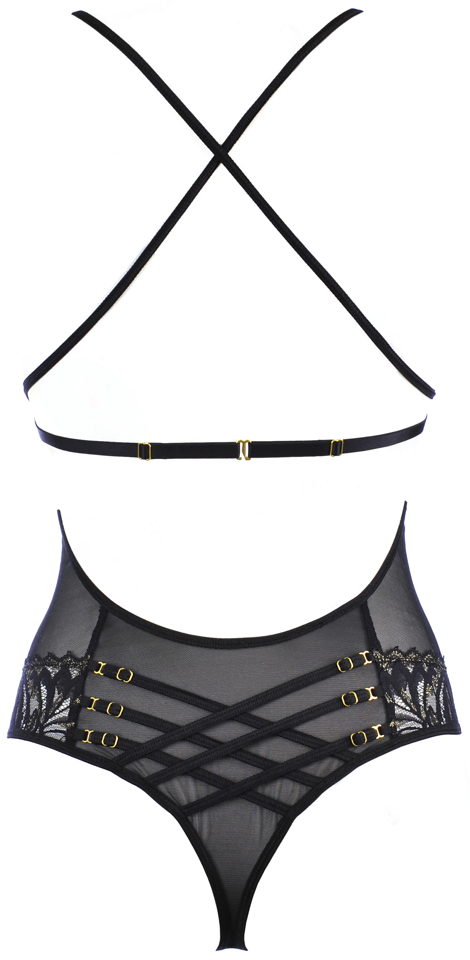 Axami schwarzer reizvoller Body mit goldfarbenen Ornamenten und Cut Outs
