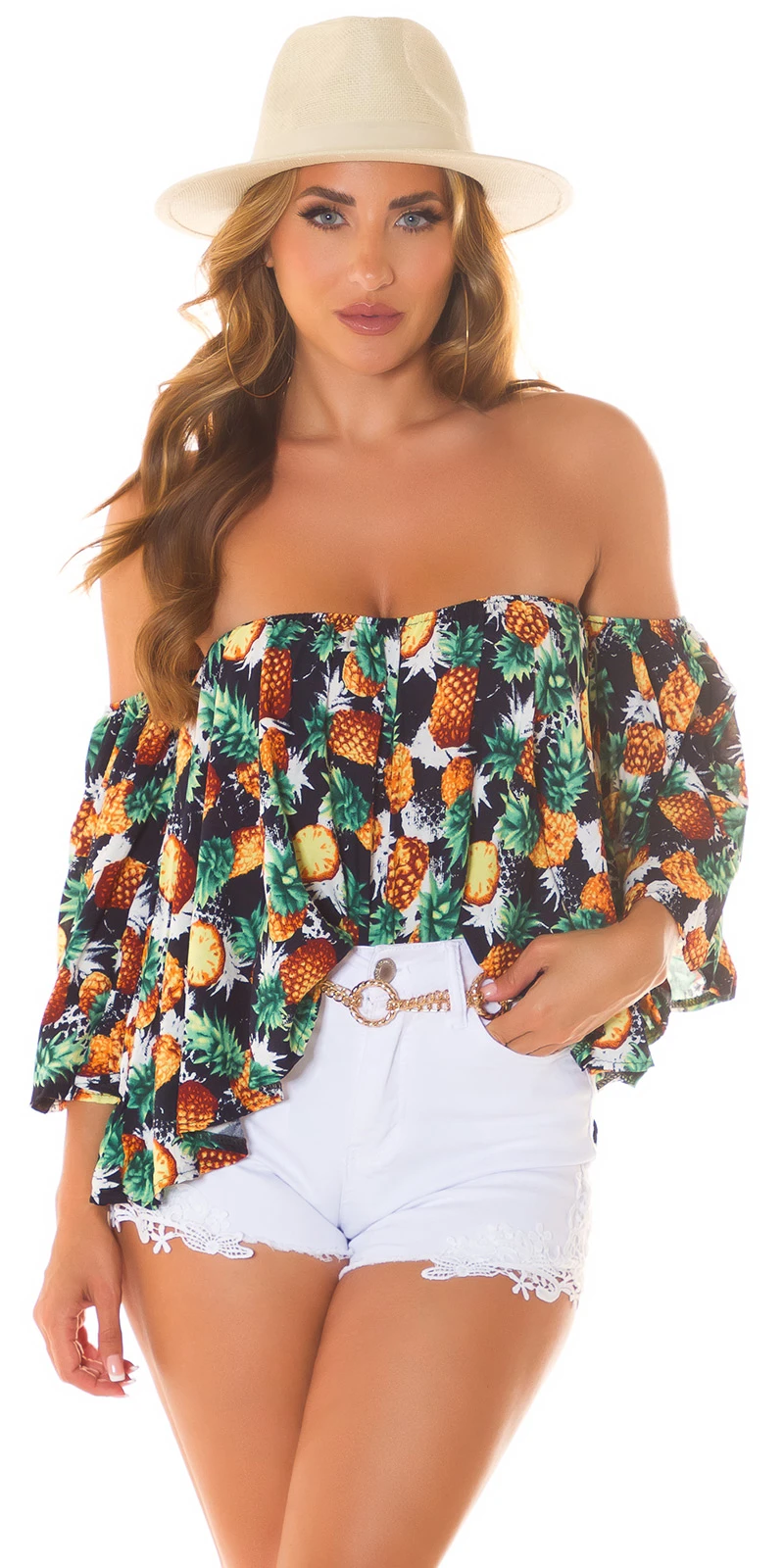 Sexy Sommer off-shoulder Bluse mit Ananas Print Sexy Sommer off-shoulder Bluse mit Ananas Print