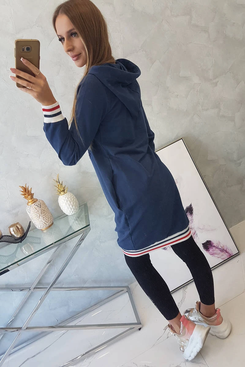 Damen Kapuzenkleid Hoddie Longpullover Sweatkleid Langarm Kleid Knielang Midikleid Print