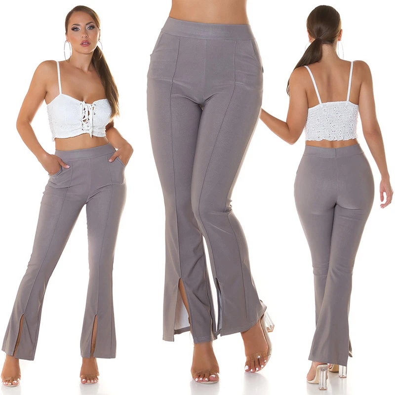 Business High Waist Schlupf Hose mit Bein-Schlitz und Deko Naht Business High Waist Schlupf Hose mit Bein-Schlitz und Deko Naht