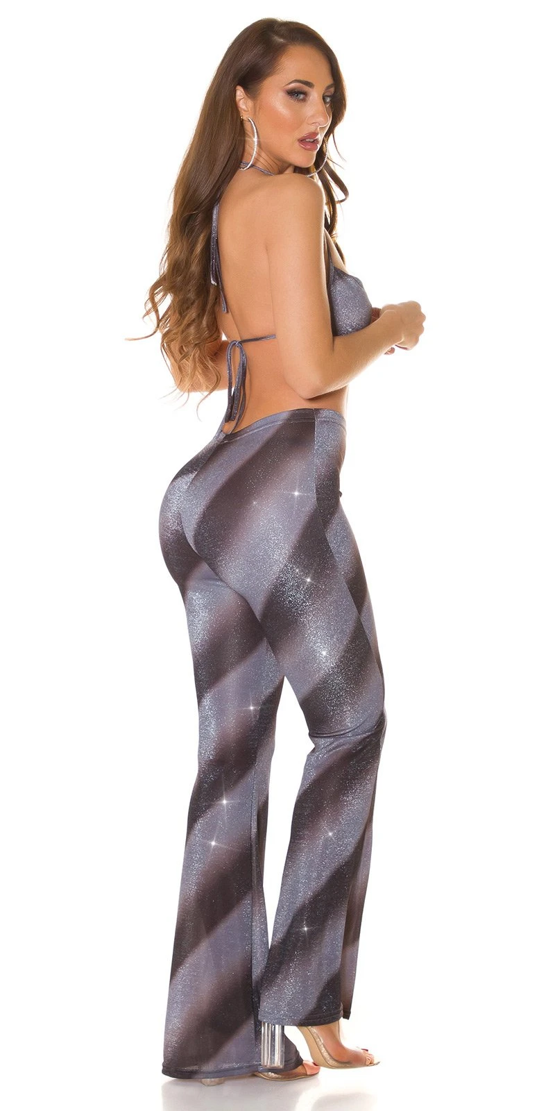 Glitter Streifen High Waist Hose mit Schlag Glitter Streifen High Waist Hose mit Schlag