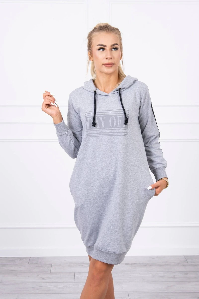 Kapuzen Langarm Minikleid mit Deko Streifen und Print Kapuzen Langarm Minikleid mit Deko Streifen und Print