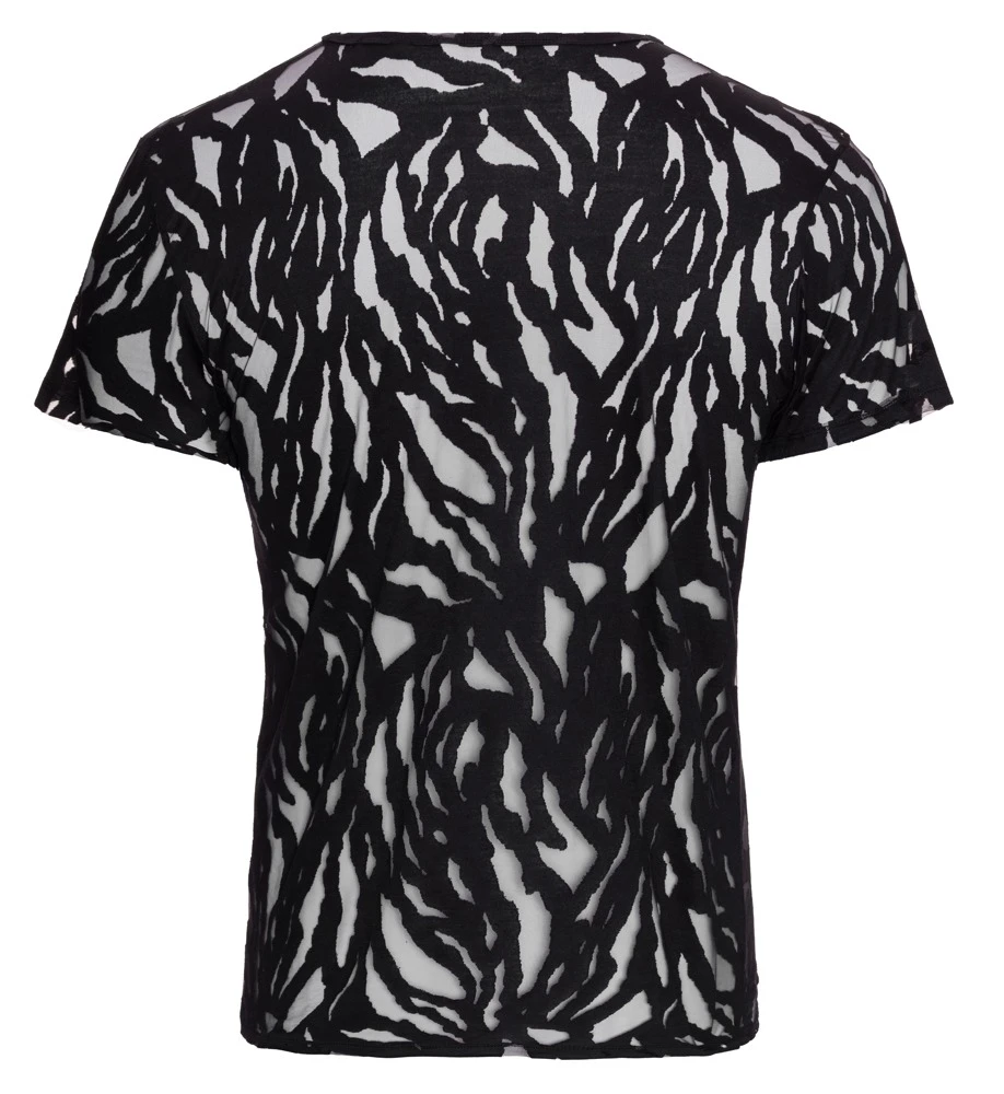 Herren Kurzarm-Shirt schwarz Ausbrenner-Optik transparent weich elastisch figurbetont stylisch anschmiegsam mit Wow-Effekt von Svenjoyment