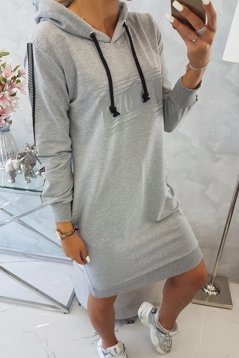 Kapuzen Langarm Minikleid mit Deko Streifen und Print Kapuzen Langarm Minikleid mit Deko Streifen und Print